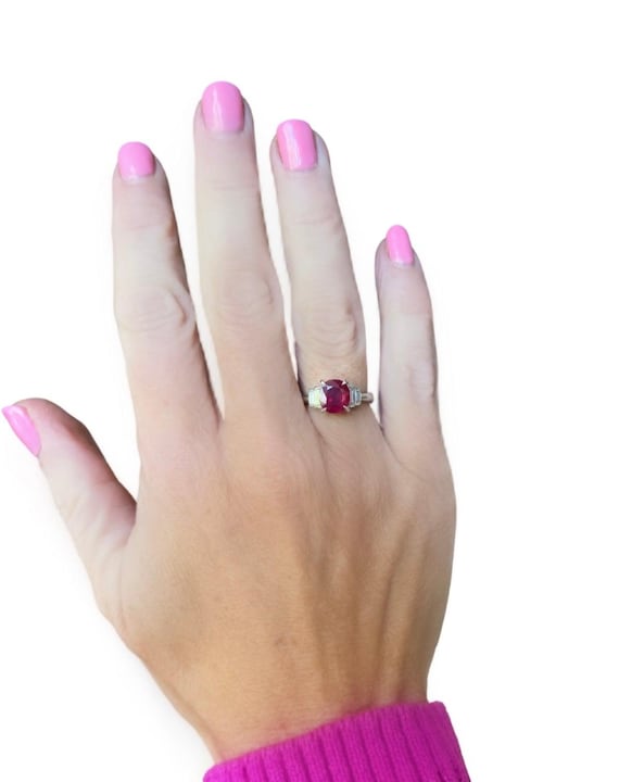 Ruby and Diamond Platinum Ring - image 5