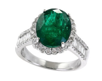 4.27 Carat Oval Emerald and Diamond Ring