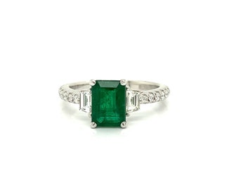 Emerald and Diamond Platinum Ring