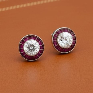 Rubin Ohrringe 18k Weißgold Ohrringe ( Center Cz )