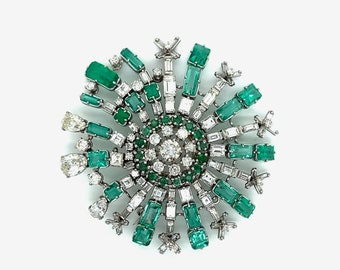 Starburst Emerald and Diamond Brooch