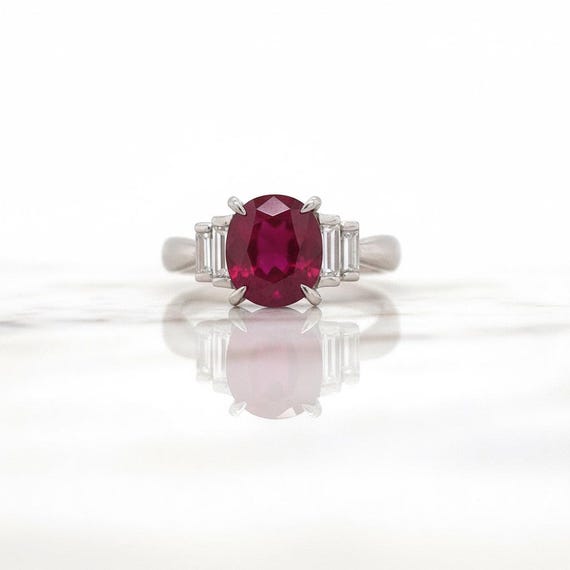Ruby and Diamond Platinum Ring - image 3
