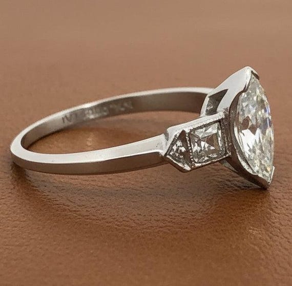 Art Deco Diamond Platinum Ring - image 2