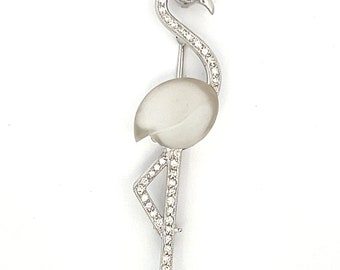 Diamond, Crystal and 18k White Gold Flamingo Brooch