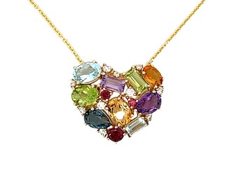 Multicolor Gemstone Heart Necklace