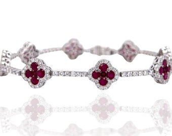 Ruby and Diamond Clover Bracelet