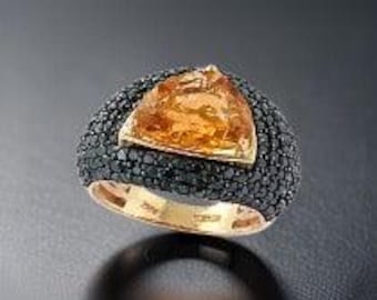 Effy Citrine and Black Diamond 14k Yellow Gold Ring