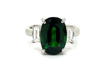 Chrome Green Tourmaline, Diamond and Platinum Ring