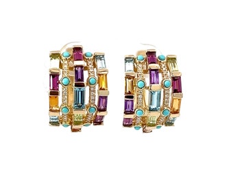 Multicolor Gemstone 14K Yellow Gold Earrings