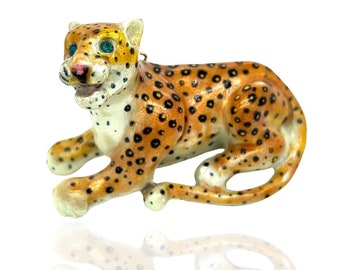 Designer Cheetah Enamel and Emerald Pendant