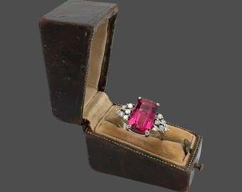 Vintage Pink Tourmaline Diamond and 18K White Gold Ring