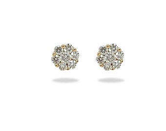 Flower Child 14K Yellow Gold Brilliant Cut White Diamond Stud Earrings