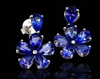 2000's Tanzanite and Diamond Cluster Flower Earrings