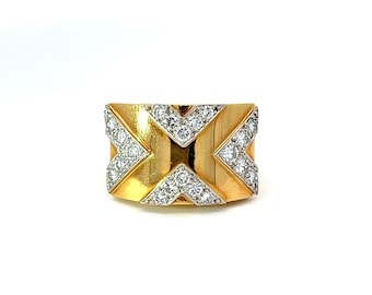 David Webb 18k Yellow Gold, Platinum and  Diamond Estate X Ring