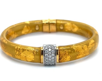 Estate Soho Of Italy .66 ctw Diamond and Gold Enamel Bangle