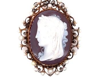 Victorian Mourning Jewelry Cameo Brooch