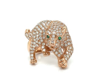 Effy 14k Rose Gold, Diamond and Emerald Panther Ring