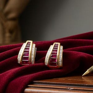 Italienische Designer Märzisio French Cut Rubin und Diamant 18k Gelbgold Ohrringe