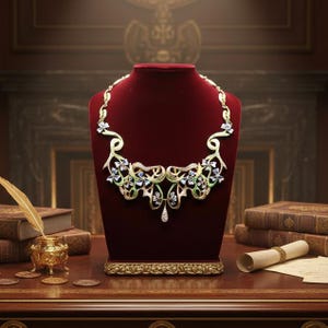 Designer Art Nouveau 1910 Diamond Ruby and Plique-a-Jour 18kt Yellow Gold