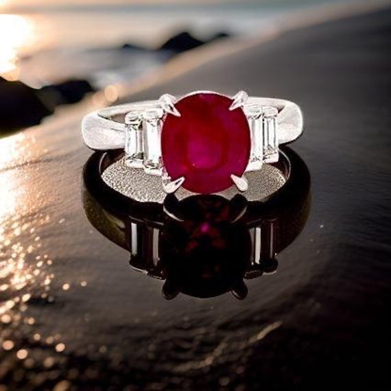 Ruby and Diamond Platinum Ring - image 2