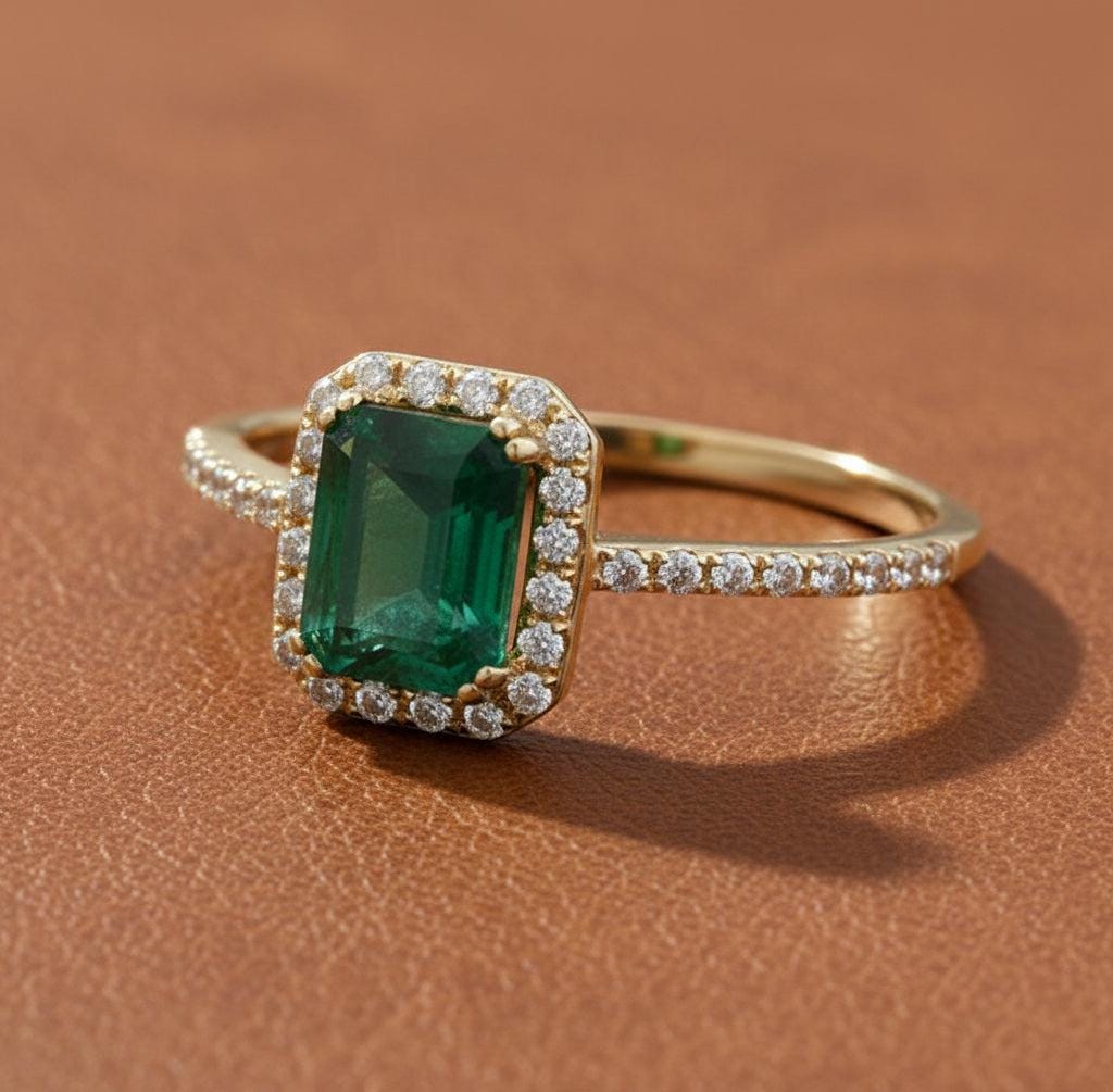 Effy Emerald, Diamond and 14k Yellow Gold Halo Ring - Etsy