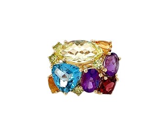 Multicolor Gemstone 14K Yellow Gold Statement Ring