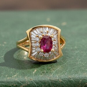 Modern Ruby and Diamond 18k Yellow Gold Ring