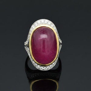 Midcentury Modern 27.36ct Gia Report No Heat Star Ruby and Diamond Platinum/18k