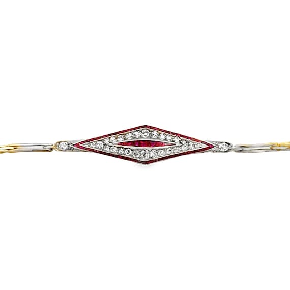 Art Deco Diamond and Ruby Platinum and 18k Yellow… - image 2