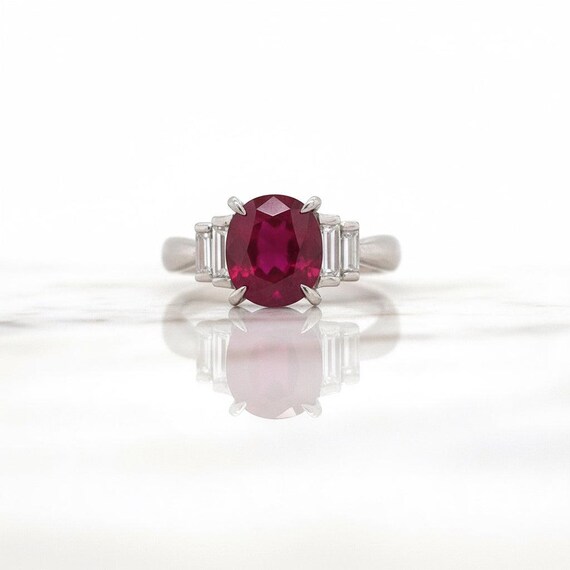 Ruby and Diamond Platinum Ring - image 2