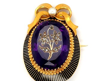 Antique Amethyst, Diamond and Pearl Brooch