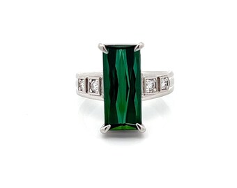 Diamond, Green Tourmaline and Platinum Estate Ring