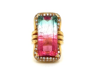 Watermelon Tourmaline Diamond Ring