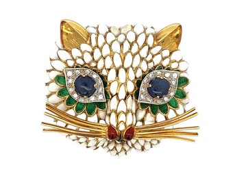 Lunati Cat Diamond and Enamel Brooch