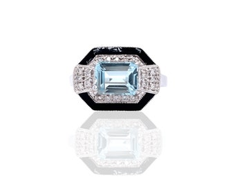 Posh Blue Topaz and Diamond Ring