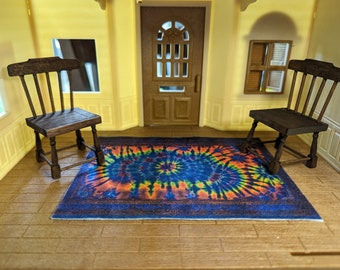 Hippie Tie Dyed Inspired Persian Rug Illusion 1:12 Scale Handmade Miniature Mini Carpet for Doll House