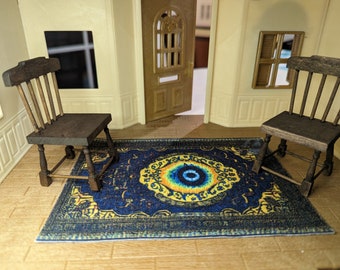 Haunted Evil Eye Doll House Rug Illusion 1:12 Scale Handmade Miniature Carpet for DollHouse