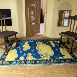 Blue Cloudy Sky Persian Rug Illusion 1:12 Scale Handmade Miniature Mini Carpet for Doll House