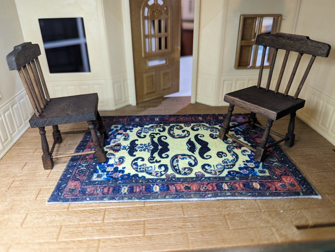 Mustache Rug Moustache Inspired Masculine Persian Rug Illusion 1:12 Scale Handmade ...