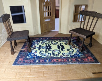 Moustache Inspired Masculine Persian Rug Illusion 1:12 Scale Handmade Miniature Mini Carpet for Doll House