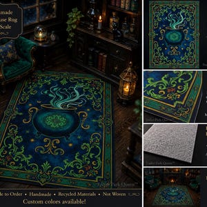 Dollhouse Rug 1:12 Scale – Witch Cauldron Mini Rug – Witchcore Dollhouse Decor – Fantasy Miniature Carpet