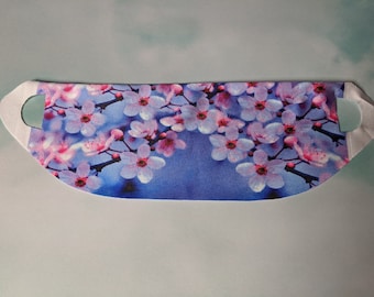 Cherry Blossom Periwinkle Face Mask Washable Polyester Cover USA Made