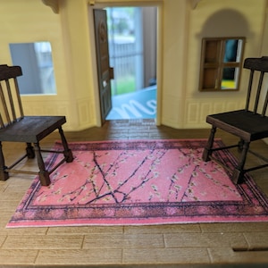 Cherry Blossom Pink Dollhouse Persian Rug Illusion 1:12 Scale Handmade Miniature Mini Carpet for Doll House