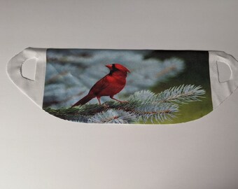 Cardinal Bird Winter Evergreen Christmas Mask Photo Fashion Drape Polyester