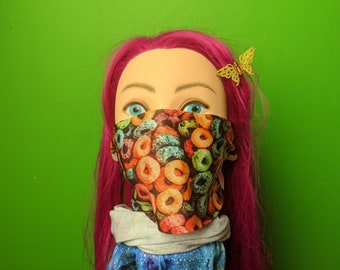 Foodie Cereal Fruity Rainbow Loops Funny Fashion Face Mask Washable Polyester Cover USA Made