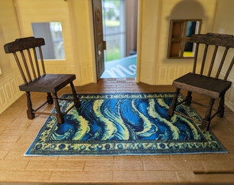 Wave Ocean Water Dollhouse Persian Rug Illusion 1:12 Scale Handmade Miniature Mini Carpet for Doll House