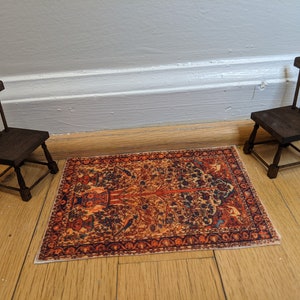 Tree of Life Bird Dollhouse Persian Rug Illusion 1:12 Scale Handmade Miniature Mini Carpet for Doll House