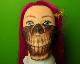 Skull Skeleton Bones Face Cotton Backed Face Mask With Elastic USA Made Washable