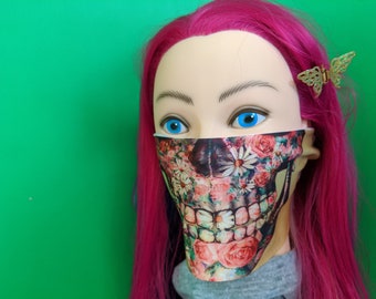 Flower Skull Skeleton Spooky Fashion Face Mask USA Made Facial Cover