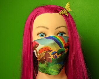 Rainbow Neon Mushroom Fun Fashion Face Mask